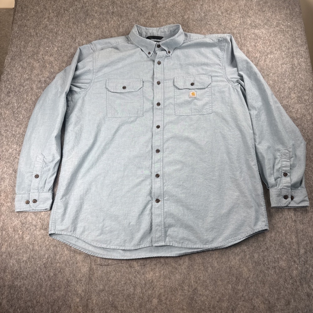 Carhartt Chambray Long Sleeve‎ Mens 2XL Tall Loose Fit Buttoned Shirt 104368 CBL